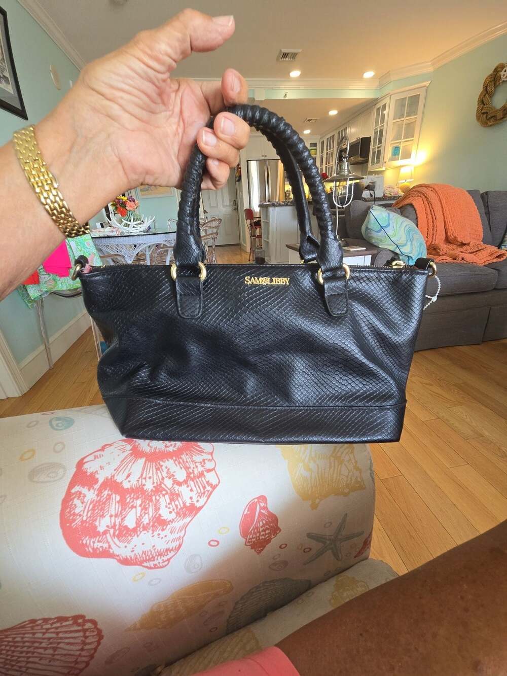 Sam & Libby Black Python Embossed Handbag Satchel